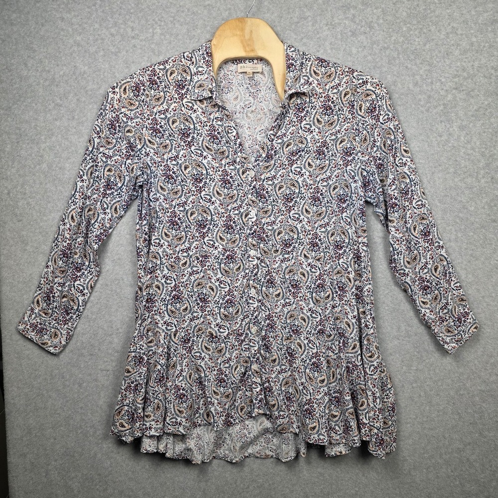 Philosophy Republic Clothing Tunic Top Womens XL Multicolor Paisley 3/4 Sleeve